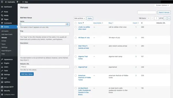 Edit Venue, Artist or Tour