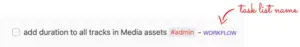 Closeup of task checkbox line showing task list name